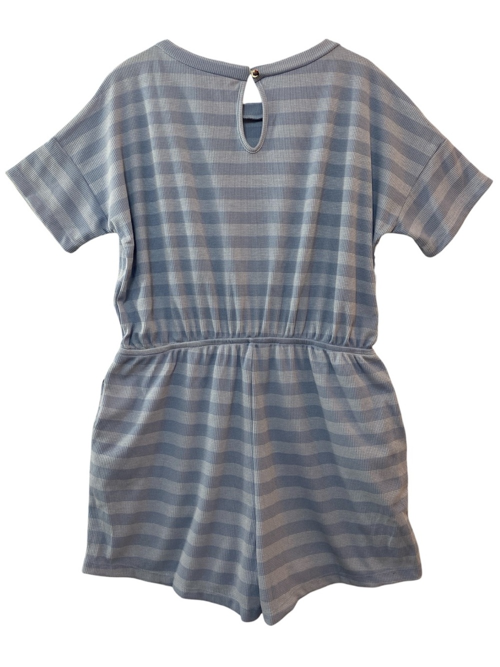 White Birch Waffle Knit Striped Short Romper Size L Casual Vacation Stretch - Picture 2 of 12